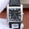 Cartier Tank MC SS Black Textured Dial Black Leather Strap