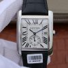 Cartier Tank MC SS Textured White Dial Black Leather Strap