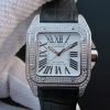 Cartier V6 Santos 100 41mm White Dial Diamond Bezel Black Leather Strap A2824