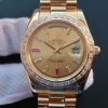 Rolex Day Date II RG Gold Dial Diamonds Bezel White/Red Crystal Markers RG Bracelet A3255