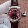 Rolex Day-Date 36mm 118139-L Red Dial Stick Markers Brown Leather Strap A2836