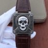 Bell & Ross BR01 Burning Skull Tattoo Watch Silver Dial Brown Leather Strap MIYOTA 9015