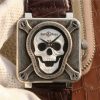 Bell & Ross BR01 Silver Case Burning Skull Tattoo Watch Silver Dial Leather Strap MIYOTA 9015
