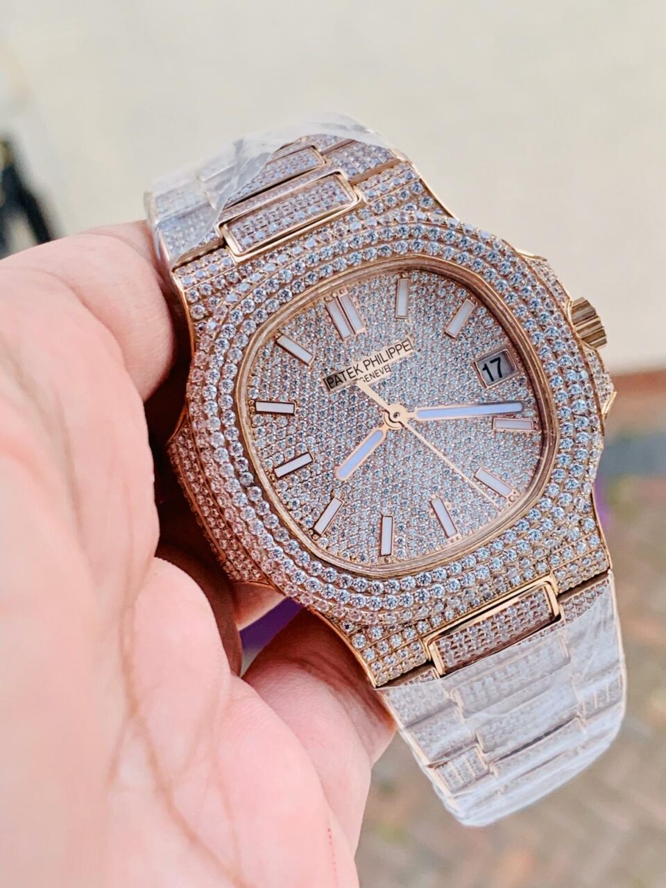 PATEK PHILIPPE ICED Nautilus Jumbo 5711 RG TWF Full Paved Diamonds Dial Case and Bracelet A324