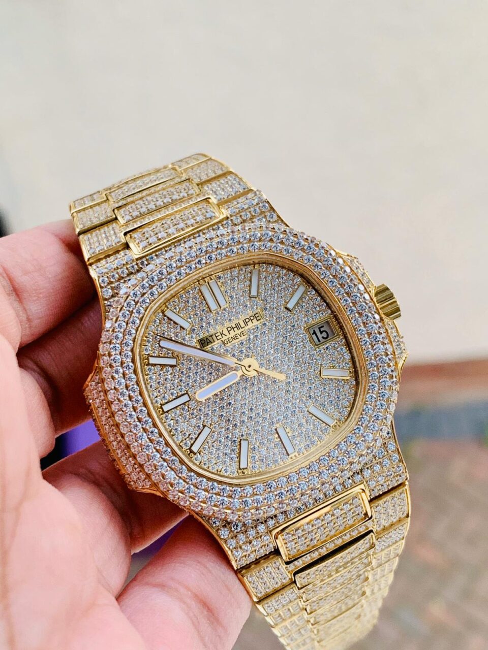 PATEK PHILIPPE ICED Nautilus Jumbo 5711 YG TWF Full Paved Diamonds Dial Case and Bracelet A324