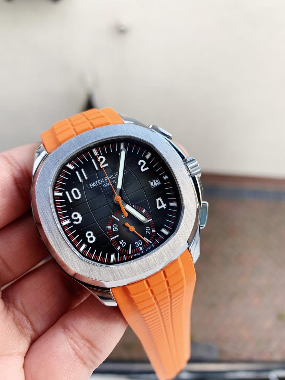 PATEK PHILIPPE Aquanaut 5168G 42mm SS ZF 1:1 Best Edition Black Dial on Orange Rubber Strap